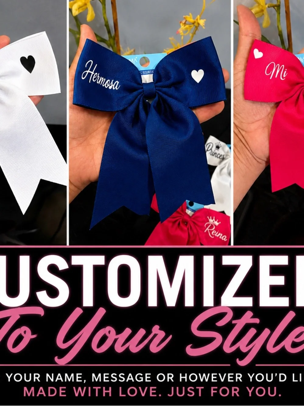 Customizable Ribbon Bow Hair Clip - Navy, White, Hot Pink